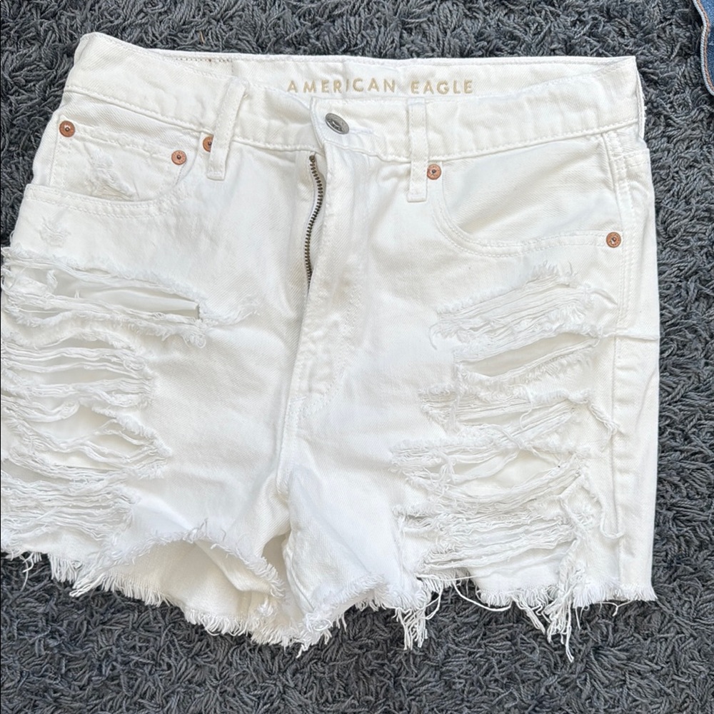 American Eagle Outfitters White Distressed Jean Shorts